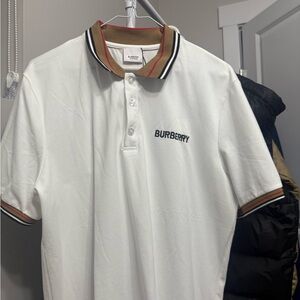 Burberry White Polo Shirt with Tan Accents